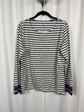 Boden White&Blue Breton Stripe Cotton Long Sleeve Top Sz.14